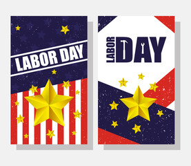 Wall Mural - happy labor day celebration with usa flag and golden stars