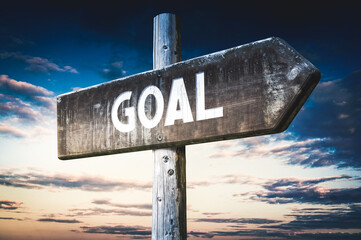 Wall Mural - Goal - wooden signpost, roadsign with one arrow