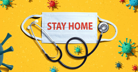 Wall Mural - Stay home theme with medical mask and stethoscope