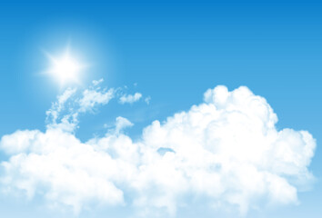 Aufkleber - Blue sky background with white  transparent clouds. Vector background.