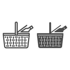 Aufkleber - Food basket line and solid icon, picnic concept, picnic basket sign on white background, Wicker picnic basket with products icon in outline style for mobile concept and web design. Vector graphics.