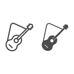 Poster - Guitar line and solid icon, picnic concept, Music symbol on white background, acoustic guitar icon in outline style for mobile concept and web design. Vector graphics.