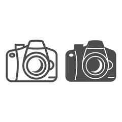 Poster - Camera line and solid icon, travel concept, photo camera sign on white background, Vintage photo camera icon in outline style for mobile concept and web design. Vector graphics.