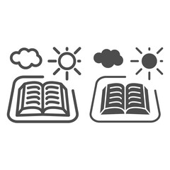 Poster - Open book with sun and cloud line and solid icon, picnic concept, outdoor reading sign on white background, Open book icon in outline style for mobile concept and web design. Vector graphics.
