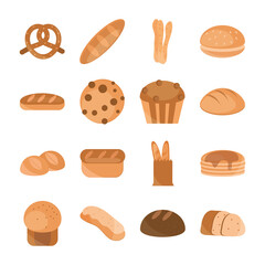 Poster - bread menu bakery food product flat style icons set