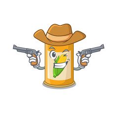 Canvas Print - Cartoon character cowboy of corn tin with guns