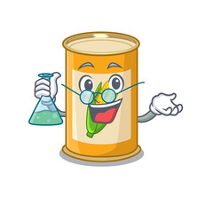 Sticker - caricature character of corn tin smart Professor working on a lab