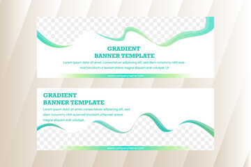 Poster - Set of abstract web banner templates with abstract lines and waves.  green gradient element as border of photo space on top and bottom side. 