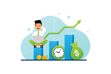 Illustration people work with money and time statistics vector design