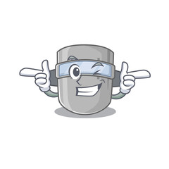 Canvas Print - Cartoon design of welding mask showing funny face with wink eye