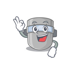 Poster - Welding mask mascot design style showing Okay gesture finger