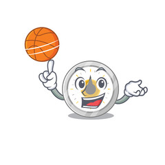 Canvas Print - An athletic old kitchen timer cartoon mascot design with basketball