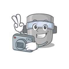 Poster - a professional photographer welding mask cartoon picture working with camera