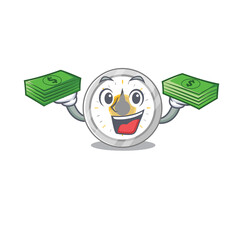 Sticker - A wealthy old kitchen timer cartoon character having much money on hands