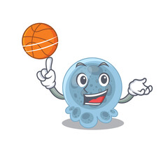 Poster - An athletic pasteurella cartoon mascot design with basketball