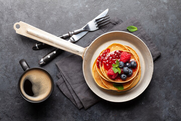 Poster - Delicious homemade pancakes with summer berries