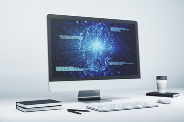 Poster - Creative code skull sketch on modern laptop monitor, theft of personal data and malware concept. 3D Rendering