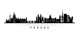 Fototapeta Boho - Prague skyline horizontal banner. Black and white silhouette of Prague, Czech Republic. Vector template for your design.