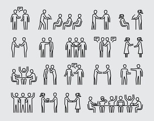 Office People in Business Process, Human Resources and Management, Team Work vector thin line icons set 