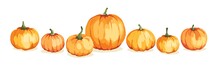 Watercolor Pumpkins. Vector Illustration In Watercolor Painting Style. Background For Thanksgiving Day Or Harvest Festival.