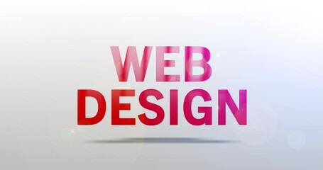 Wall Mural - Web Design. Particle Logo. Text Animation. Red Logotype on white grey background. Rotation and Slide. High quality 4k footage