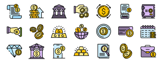 Poster - bank metals icons set. outline set of bank metals vector icons thin line color flat on white