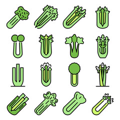 Wall Mural - Celery icons set. Outline set of celery vector icons thin line color flat on white