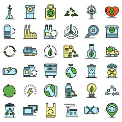 Poster - recycling icons set. outline set of recycling vector icons thin line color flat on white