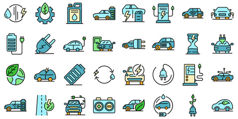 Sticker - Hybrid icons set. Outline set of hybrid vector icons thin line color flat on white