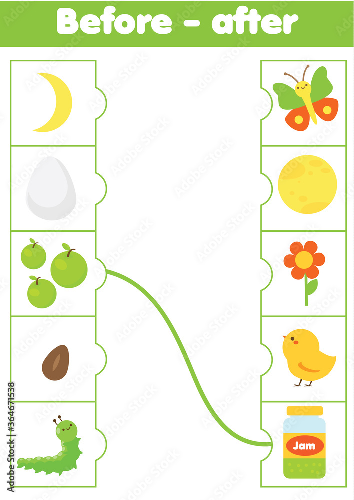 Matching game. Educational children activity. match before and after ...
