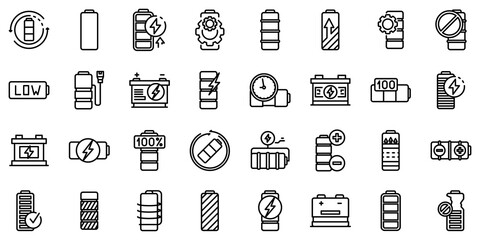 Poster - Battery icons set. Outline set of battery vector icons for web design isolated on white background