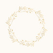 Golden fancy wreath. Ornate floral border. Circle frame. Vector isolated illustration.