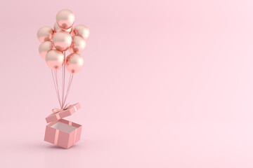 Poster - Mock up of gift box and balloons in minimal style. 3D rendering.