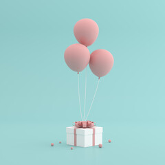 Poster - Mock up of gift box and balloons in minimal style. 3D rendering.