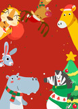 Fototapeta Pokój dzieciecy - Merry Christmas greeting card with Tiger, rabbit, hippopotamus, giraffe and zebra. 
Animals of the christmas, frame.  Animals Frame.
