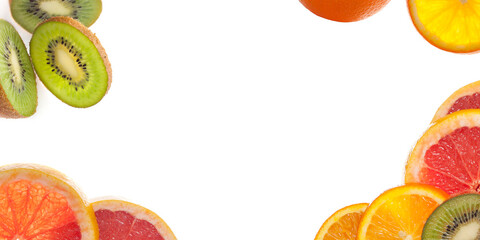 Wall Mural - Citrus fruits orange grapefruit lemon and kiwi isolated on white background