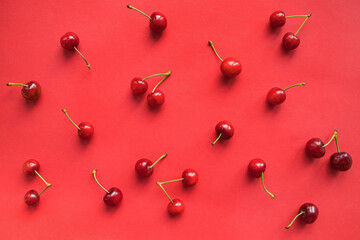 Wall Mural - Fresh juicy cherries , top view