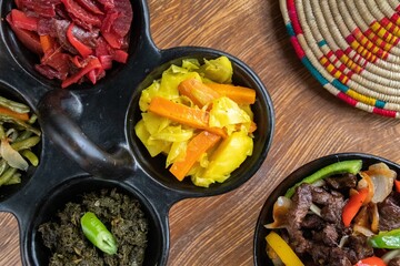 Wall Mural - High angle shot of the Ethiopian various and traditional food