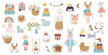 Trendy Baby And Children Icons, Stickers, Tattoos. Vintage Style. Vector Illustrations