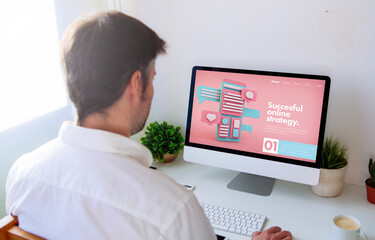 Poster - man browsing digital business website on computer