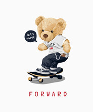 Cute Bear Toy On Skateboard Illustration
