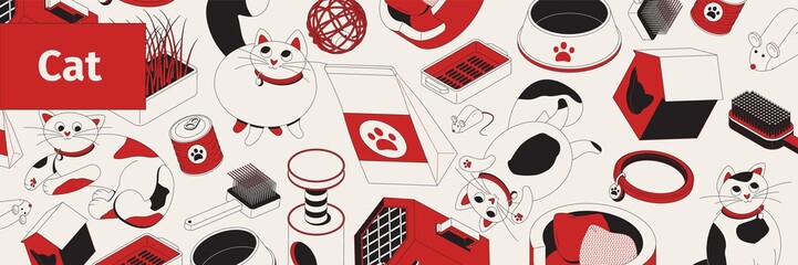 Poster - Cat Pattern Isometric Composition