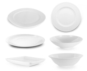 set of white plate on white background