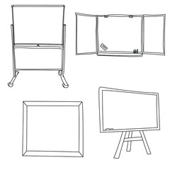 Set of four school blackboard, vector outline hand draw illustration, back to school drawings