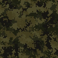 Canvas Print - Seamless digital woodland pixel camo texture vector for army textile print