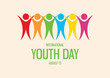International Youth Day vector. Group of people abstract icon. Multicolored people icon vector. Colorful people figures standing in a row vector. Youth Day Poster, August 12. Important day