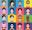 © Sky - Set of people icons in flat style with faces. Vector women, men with color background
