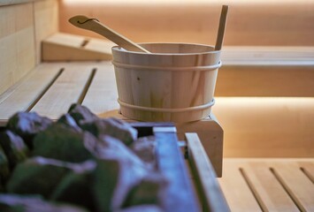 Sauna bucket in Finnish sauna.