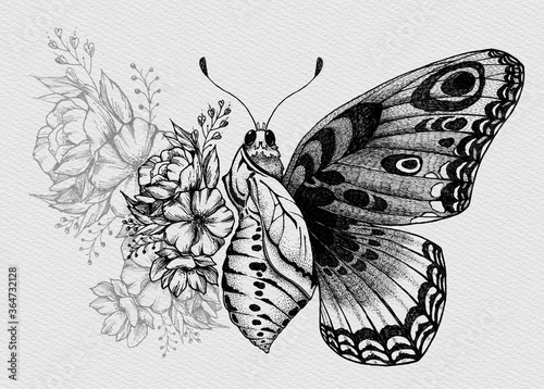 Butterfly Tattoo Design With Flowers Butterfly Birth Adobe Stock でこのストック イラストを購入して 類似のイラストをさらに検索 Adobe Stock