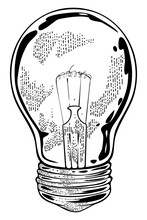 Free Hand Drawn Light Bulb, Black White Vector